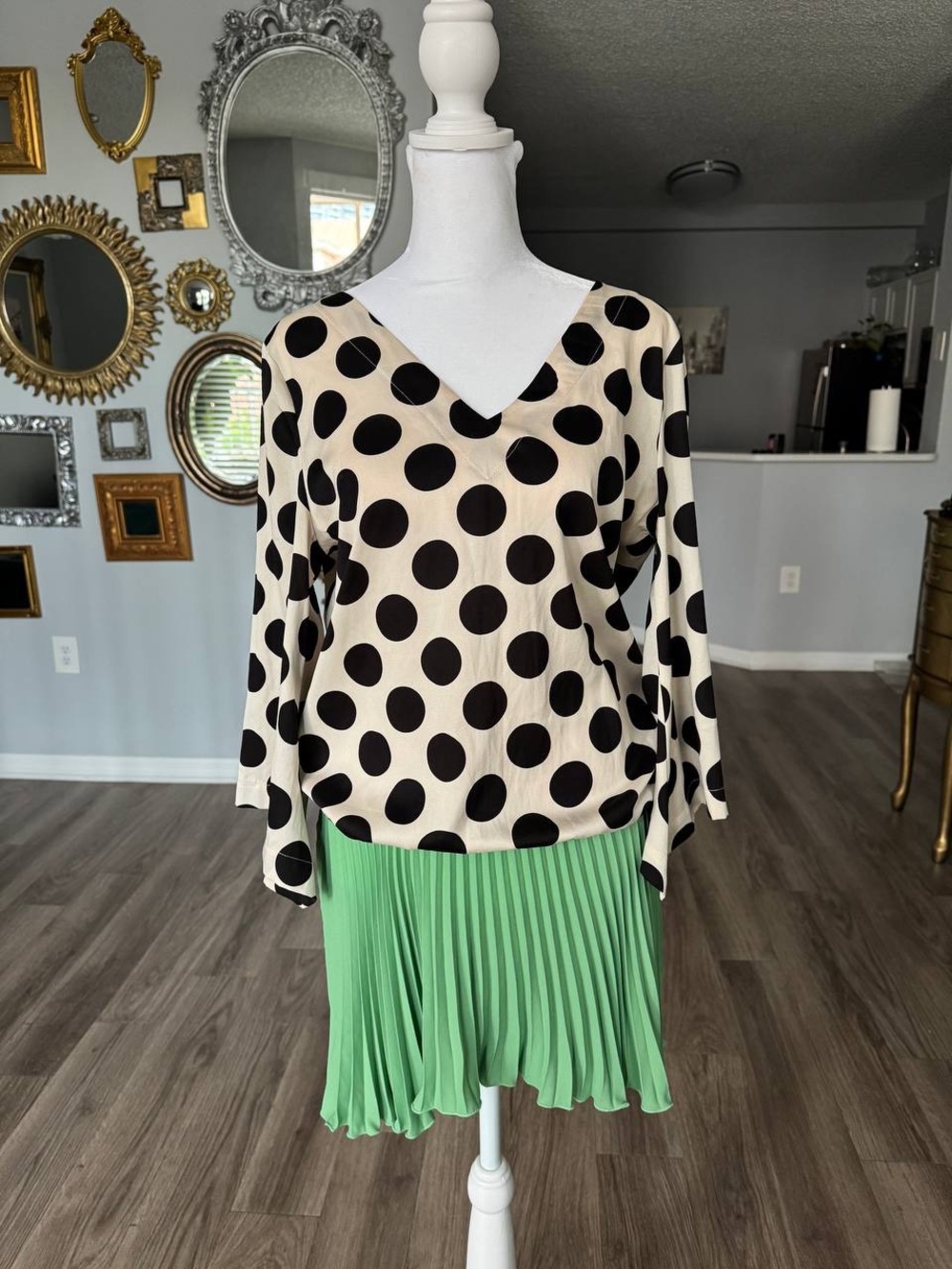 Denny Rose Polka Dot & Pleated Dress